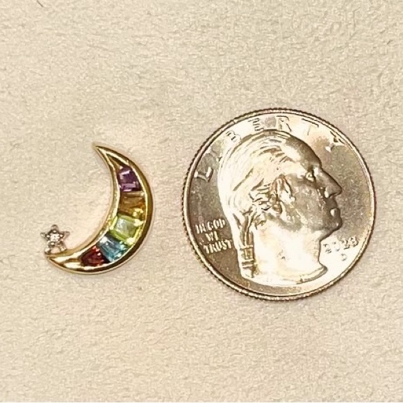 Vintage 14k gemstone moon with diamond star slider pendant - Picture 1 of 2